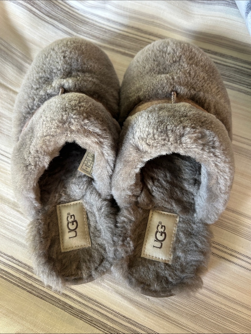 UGG Plush Shearling Slide Slippers in Taupe